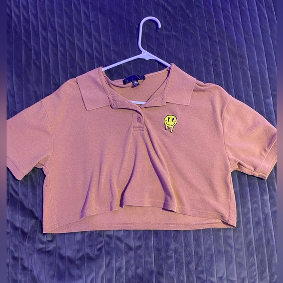 Brown And Yellow Collared Neck Crop Tee - Picture 1 of 2
